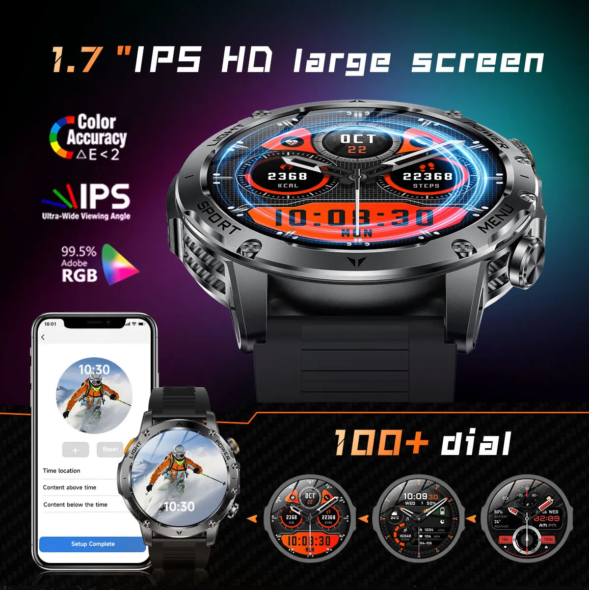 Military Sports Smartwatch – 1000mAh, BT Calling, IP68 Waterproof, HUAWEI-Compatible