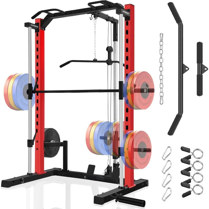 OPPSDECOR All-in-One Smith Machine – Power Rack with Cable System & LAT Pulldown