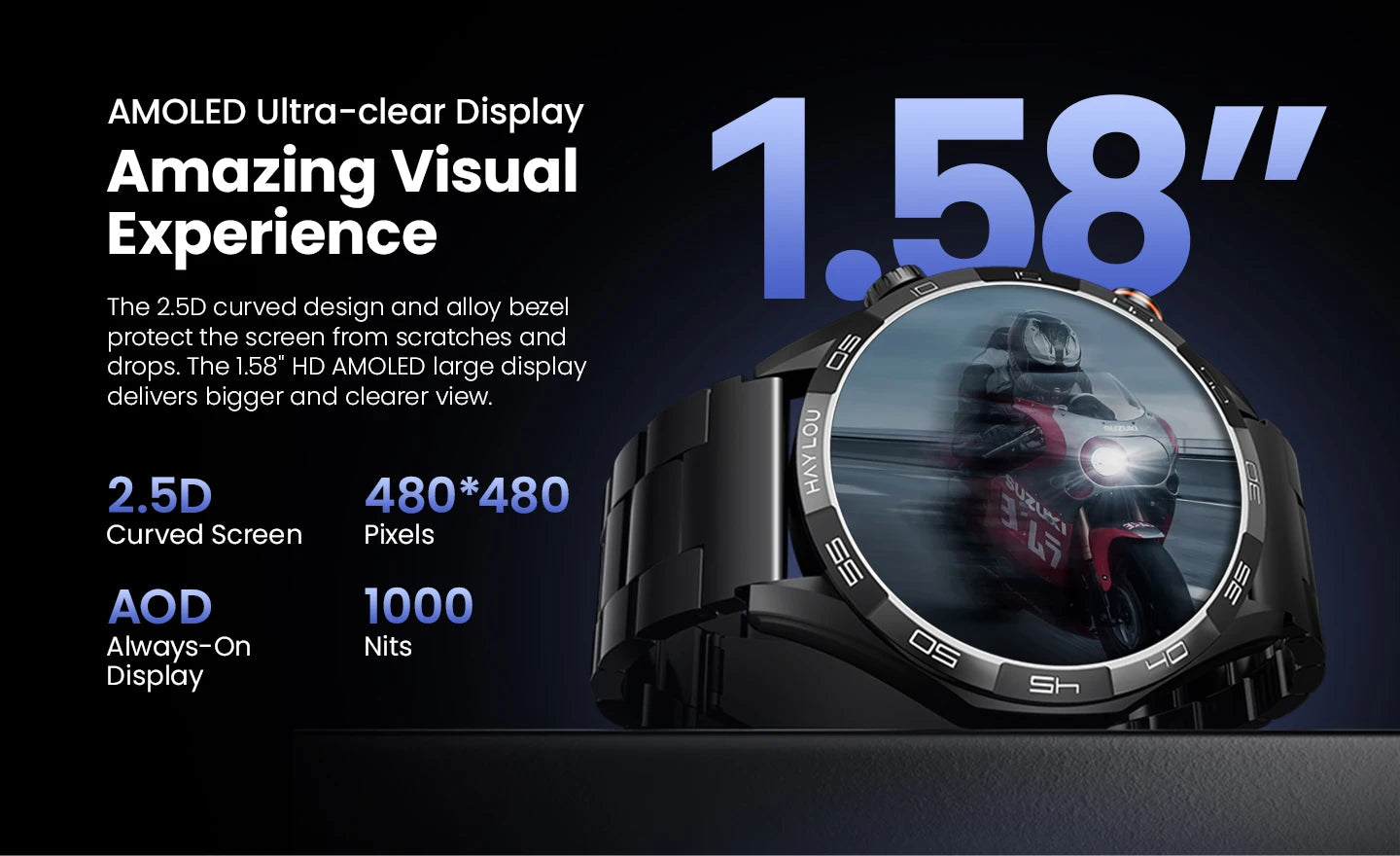 HAYLOU Solar 5 Smartwatch – 1.58" AMOLED, Voice Call, 24H Health & Sports Tracking