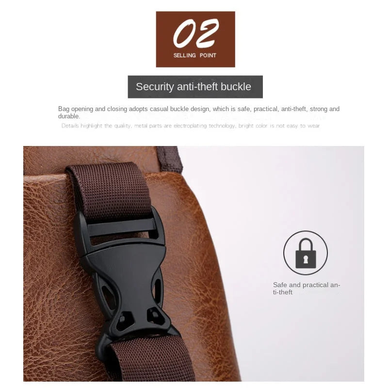 USB Men's Chest Bag – Large Capacity PU Crossbody with Charging Port