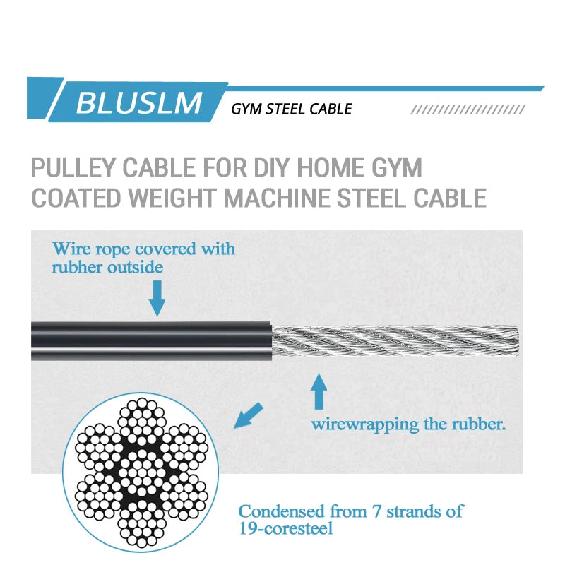 5mm TPU Coated Steel Replacement Cable – Heavy Duty Fitness Pulley Accessory