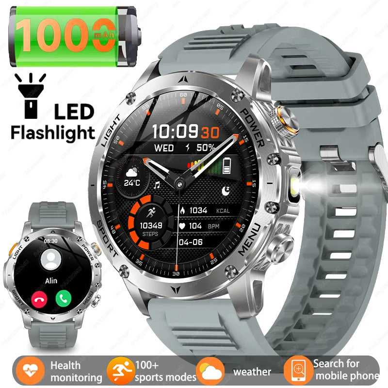 Military Sports Smartwatch – 1000mAh, BT Calling, IP68 Waterproof, HUAWEI-Compatible