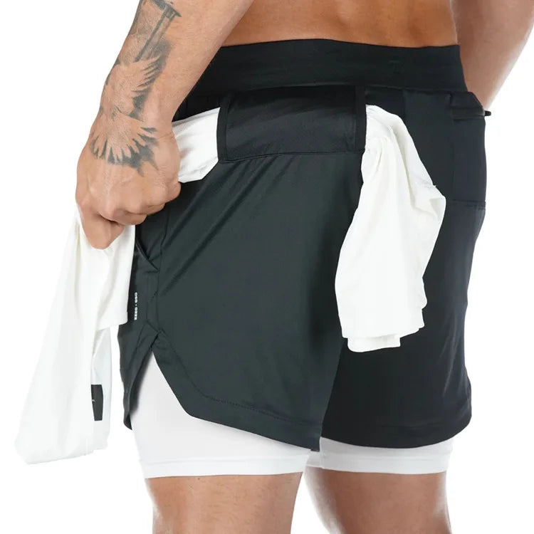 Men’s 2-in-1 Camo Running Shorts – Quick-Dry Gym & Training Fitness Shorts