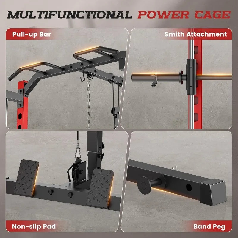 OPPSDECOR All-in-One Smith Machine – Power Rack with Cable System & LAT Pulldown