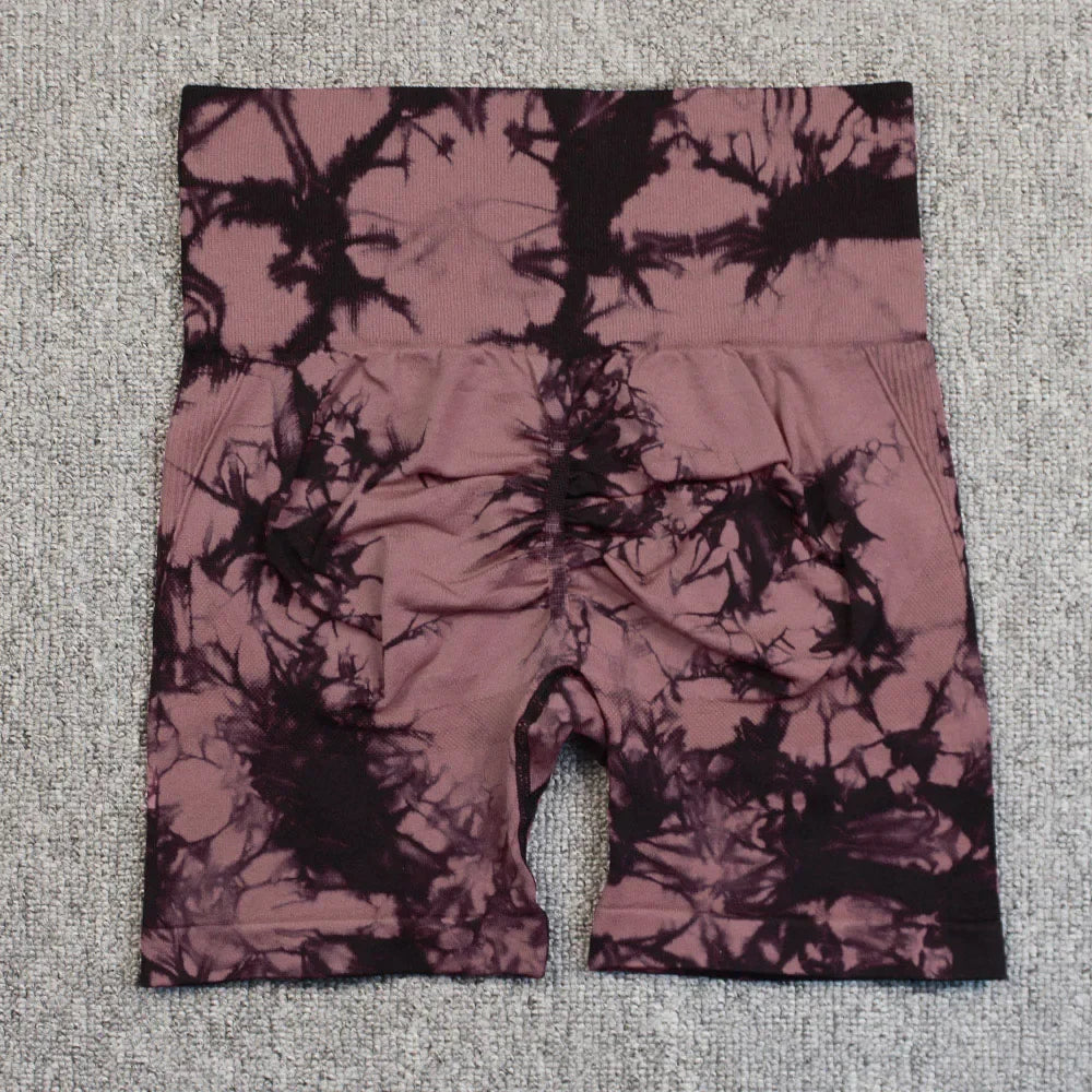 Tie-Dye High-Waist Yoga Shorts – Women's Push-Up Gym & Workout Leggings