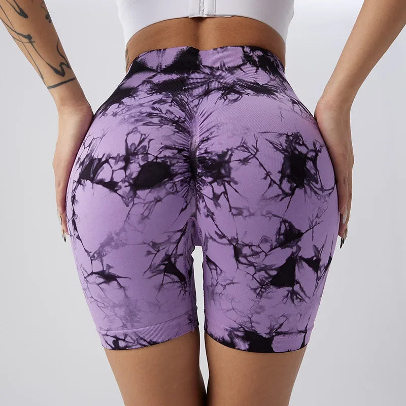 Tie-Dye High-Waist Yoga Shorts – Women's Push-Up Gym & Workout Leggings