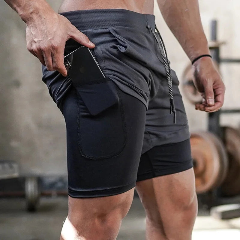 Men’s 2-in-1 Camo Running Shorts – Quick-Dry Gym & Training Fitness Shorts