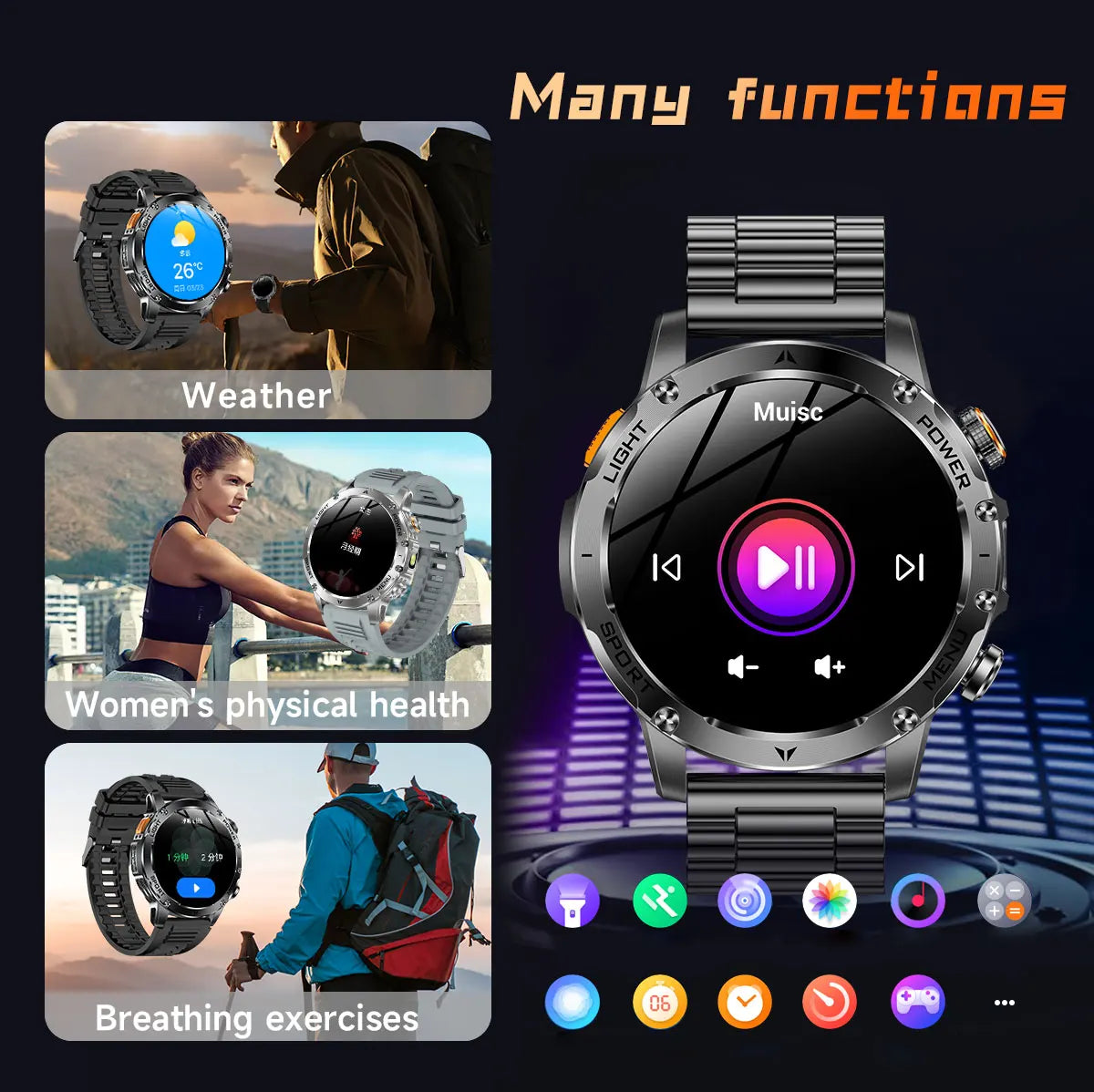 Military Sports Smartwatch – 1000mAh, BT Calling, IP68 Waterproof, HUAWEI-Compatible