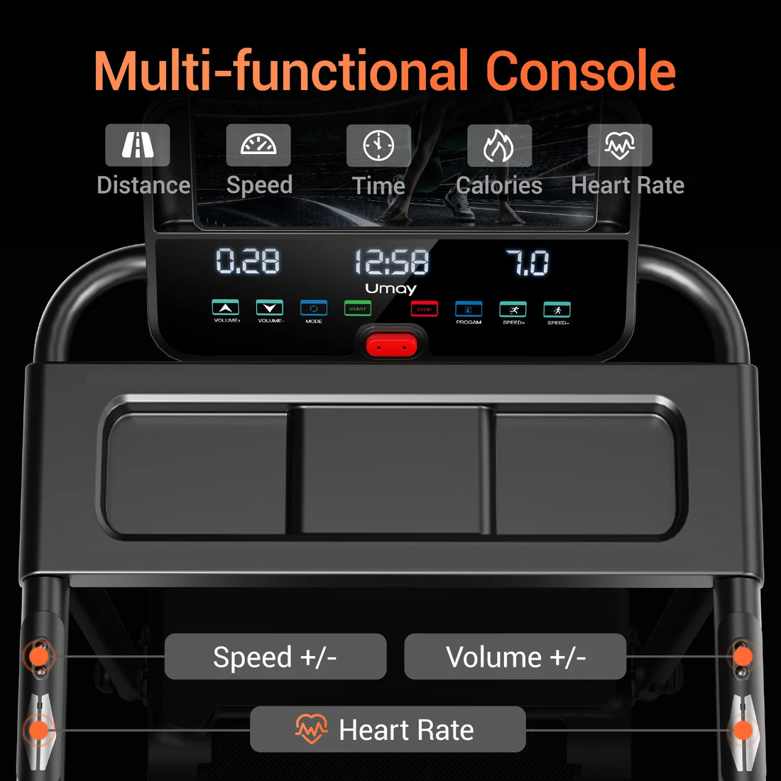3.0HP Foldable Home Treadmill – Brushless Motor, 300LB Capacity, Shock Absorption, HR Monitor