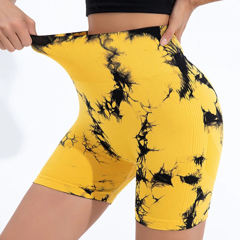 Tie-Dye High-Waist Yoga Shorts – Women's Push-Up Gym & Workout Leggings