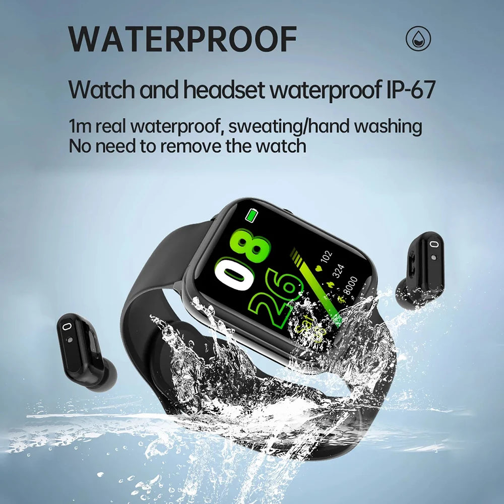 2-in-1 Smartwatch with Built-in Earphones – 1.8" Touchscreen Fitness & Heart Rate Monitor