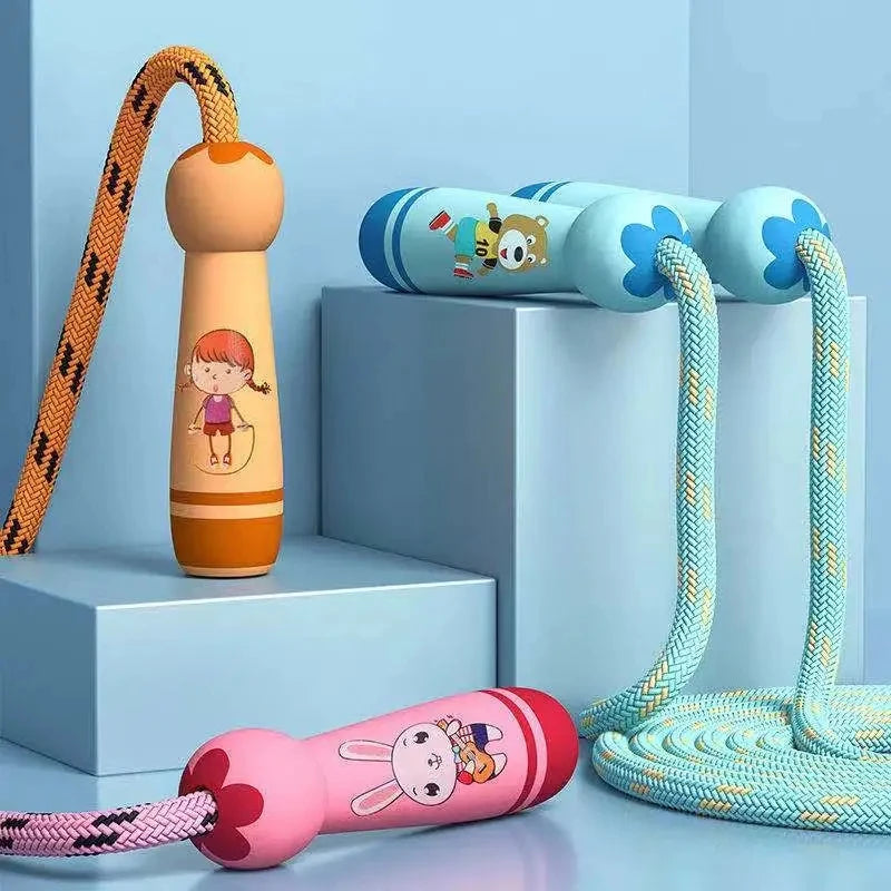 Adjustable Kids Jump Rope – Cotton Rope with Cartoon Wooden Handles