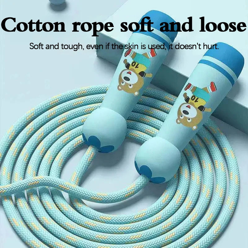 Adjustable Kids Jump Rope – Cotton Rope with Cartoon Wooden Handles