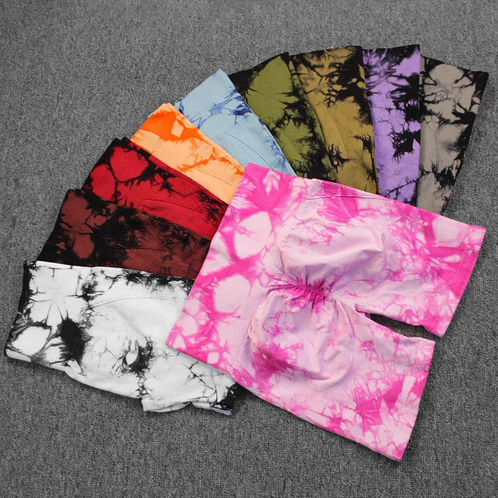 Tie-Dye High-Waist Yoga Shorts – Women's Push-Up Gym & Workout Leggings