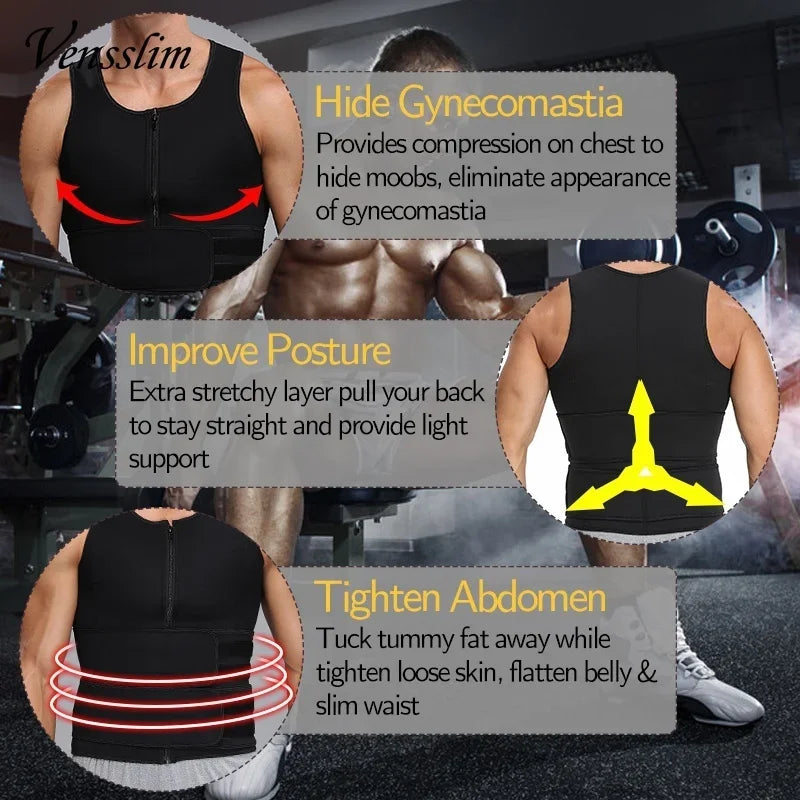Vensslim Men’s Waist Trainer Vest – Sauna Sweat Compression Shapewear