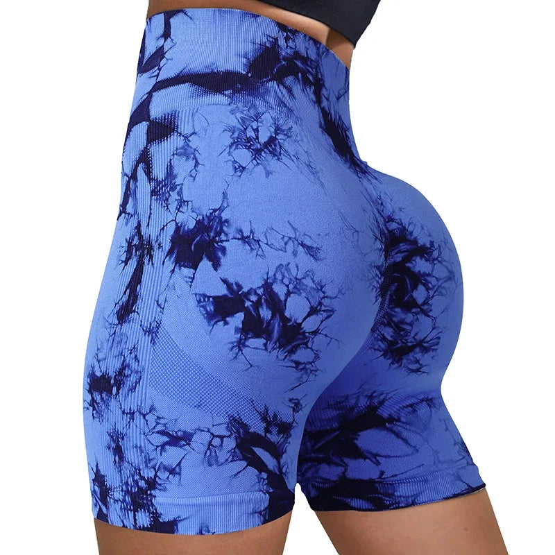 Tie-Dye High-Waist Yoga Shorts – Women's Push-Up Gym & Workout Leggings