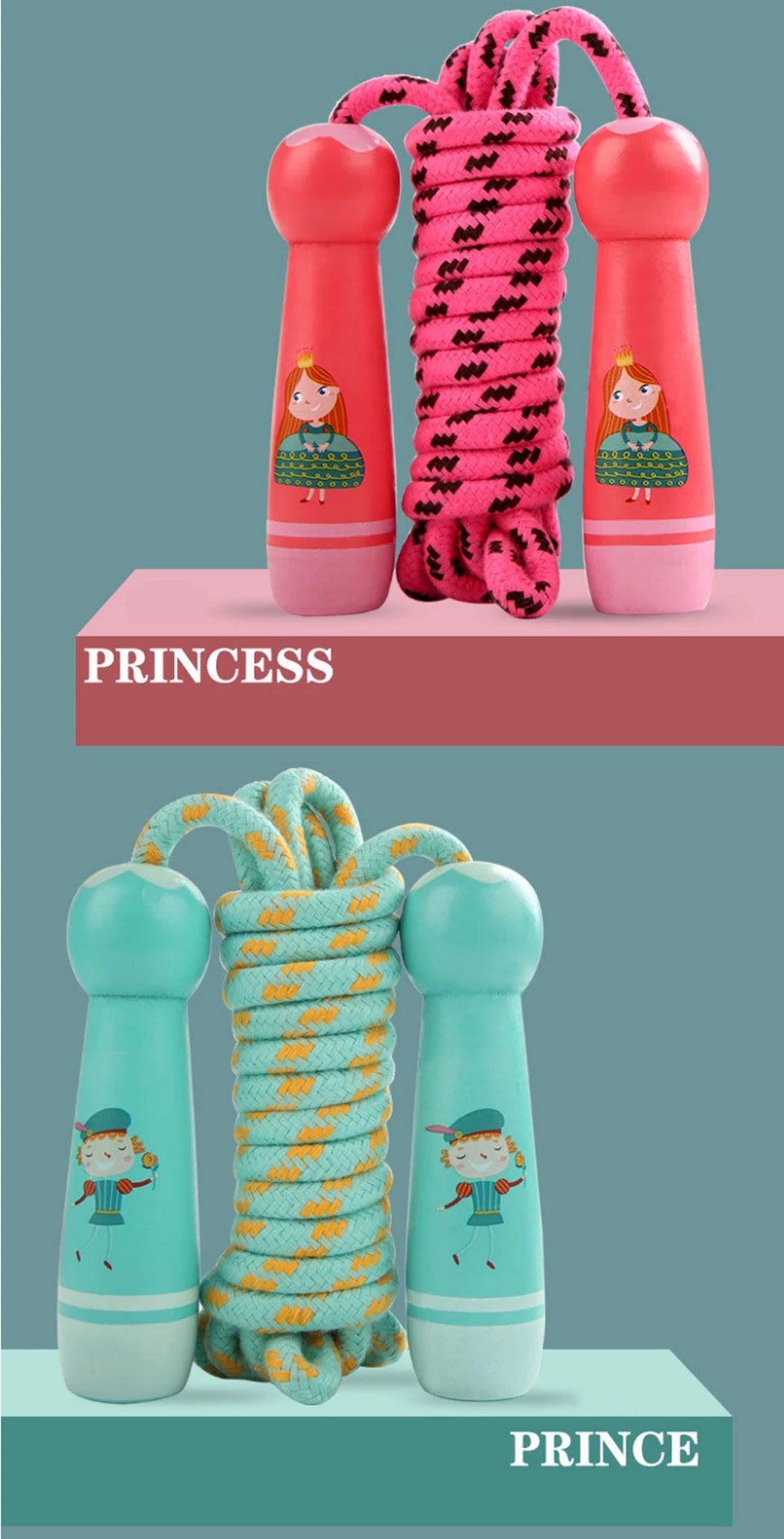 Adjustable Kids Jump Rope – Cotton Rope with Cartoon Wooden Handles