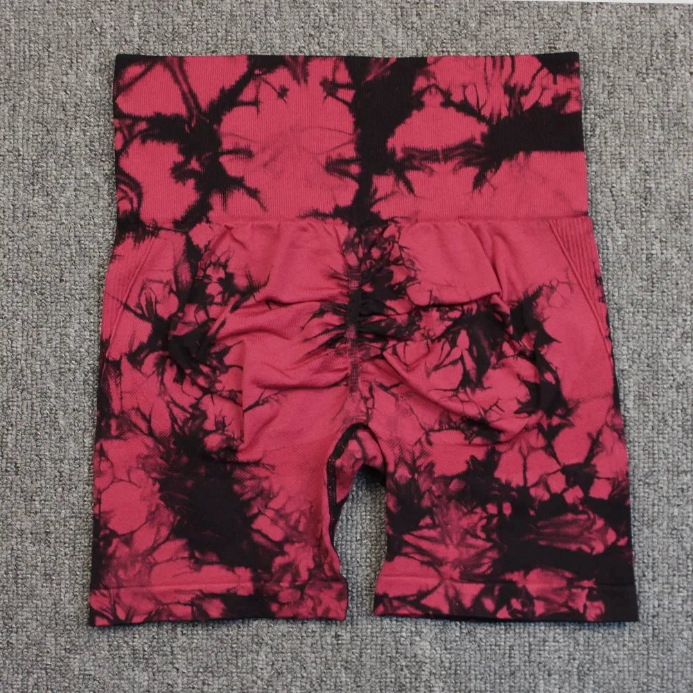 Tie-Dye High-Waist Yoga Shorts – Women's Push-Up Gym & Workout Leggings