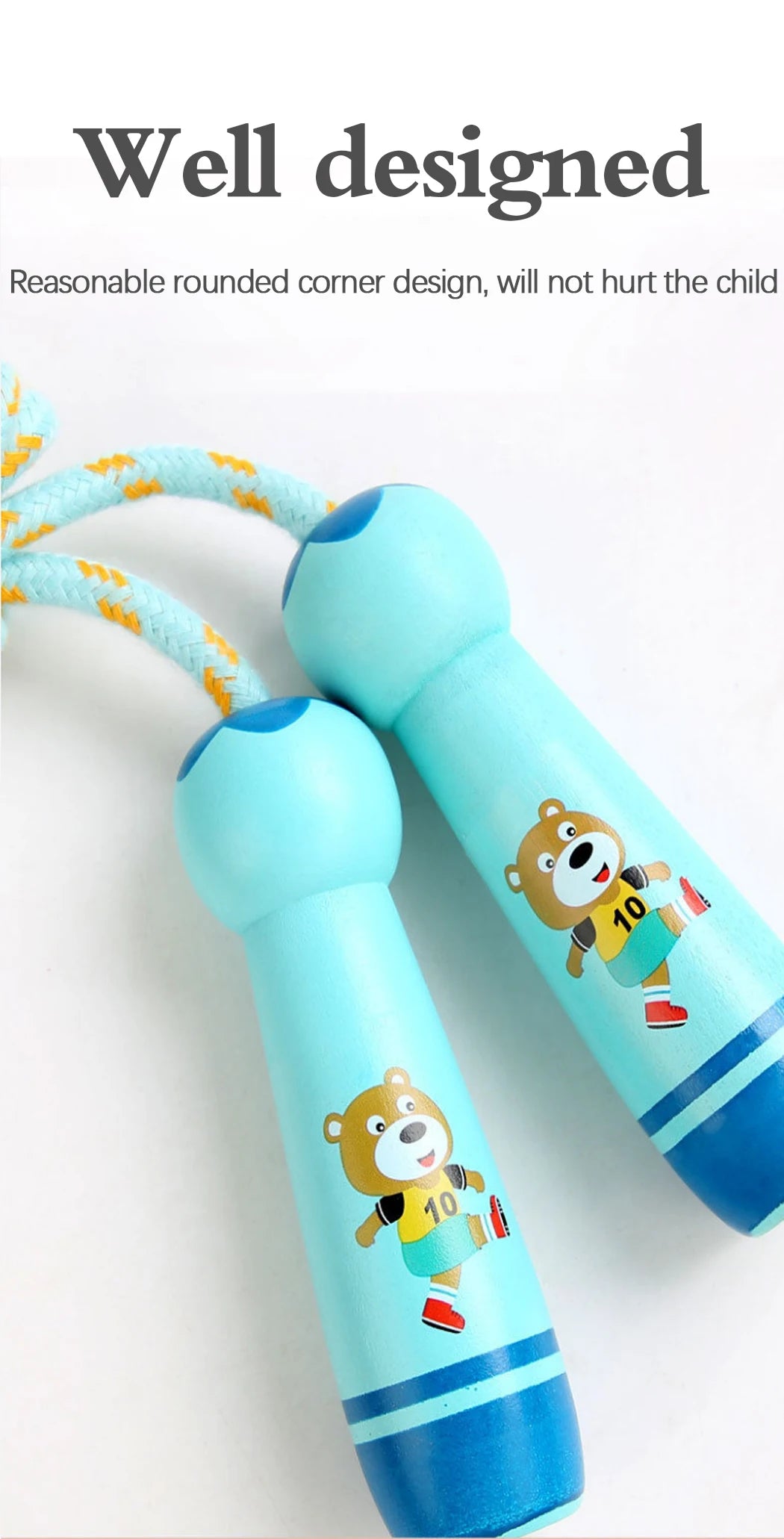 Adjustable Kids Jump Rope – Cotton Rope with Cartoon Wooden Handles