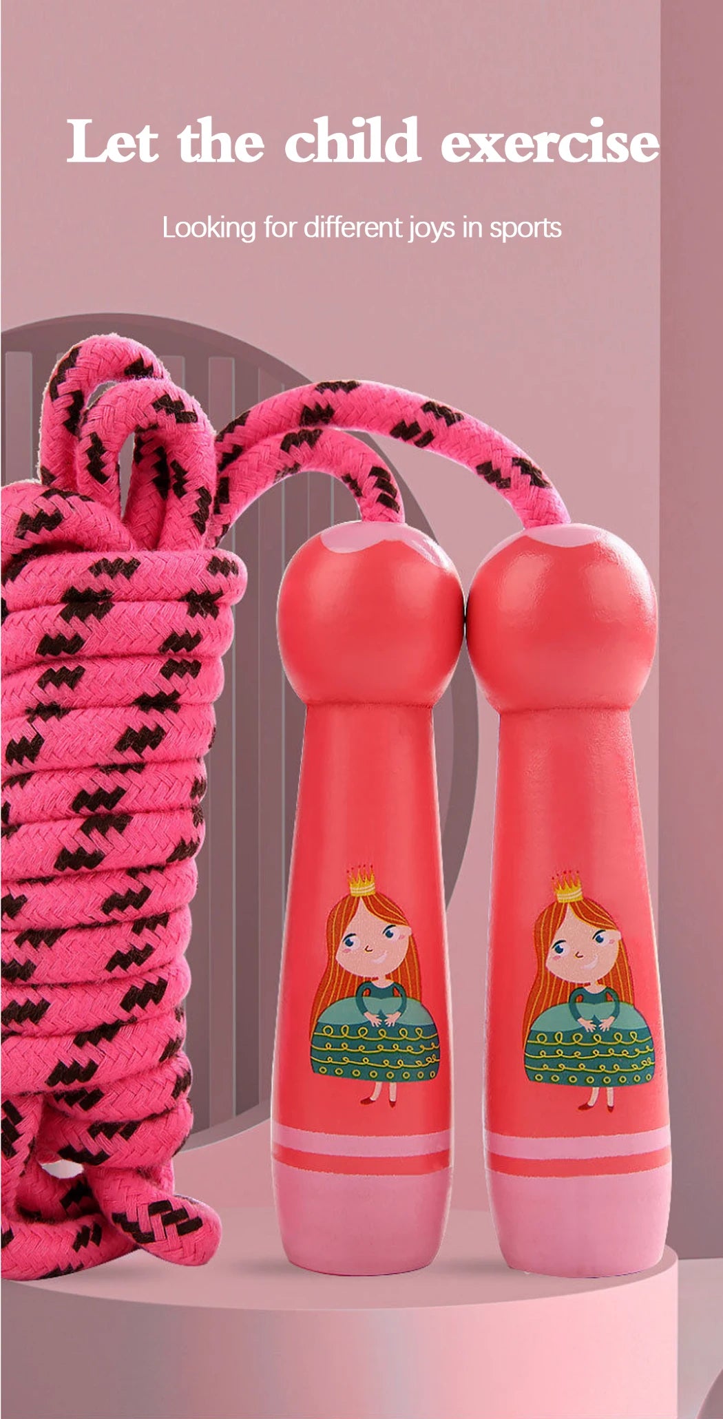 Adjustable Kids Jump Rope – Cotton Rope with Cartoon Wooden Handles