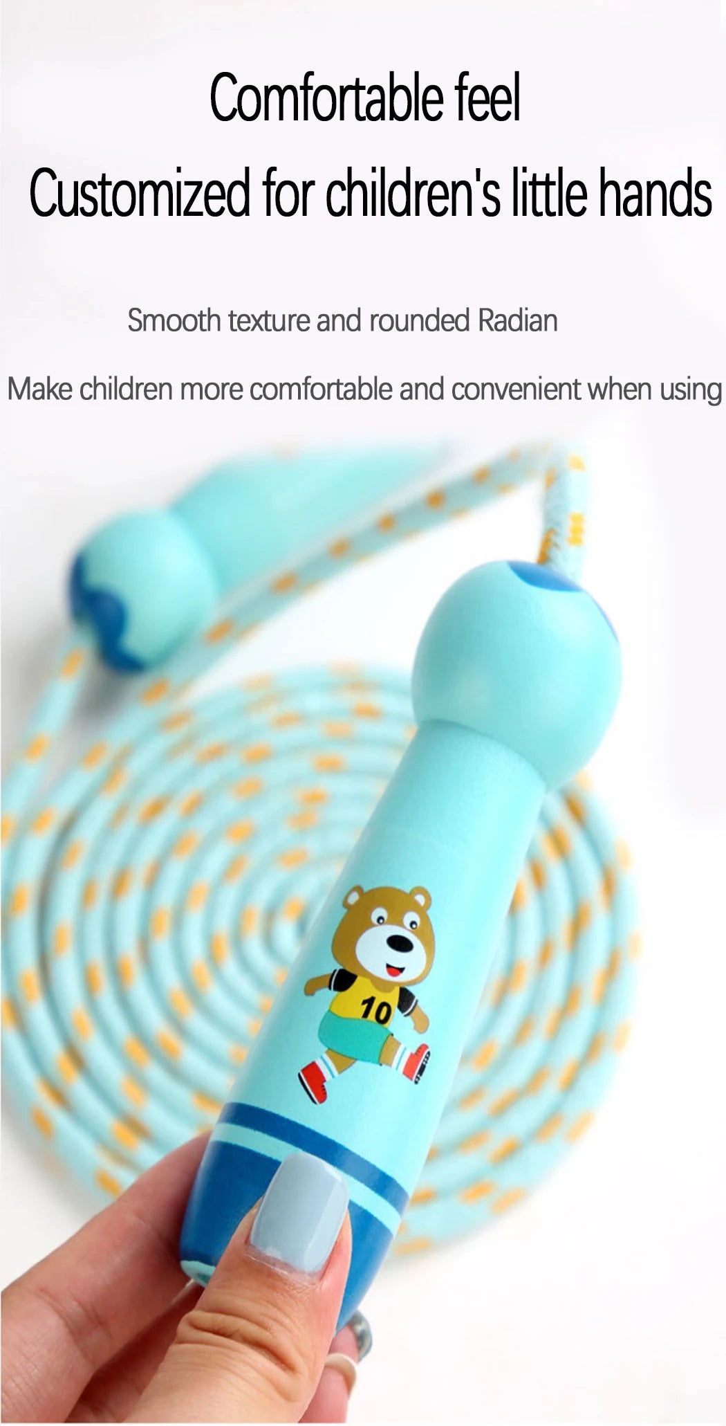 Adjustable Kids Jump Rope – Cotton Rope with Cartoon Wooden Handles