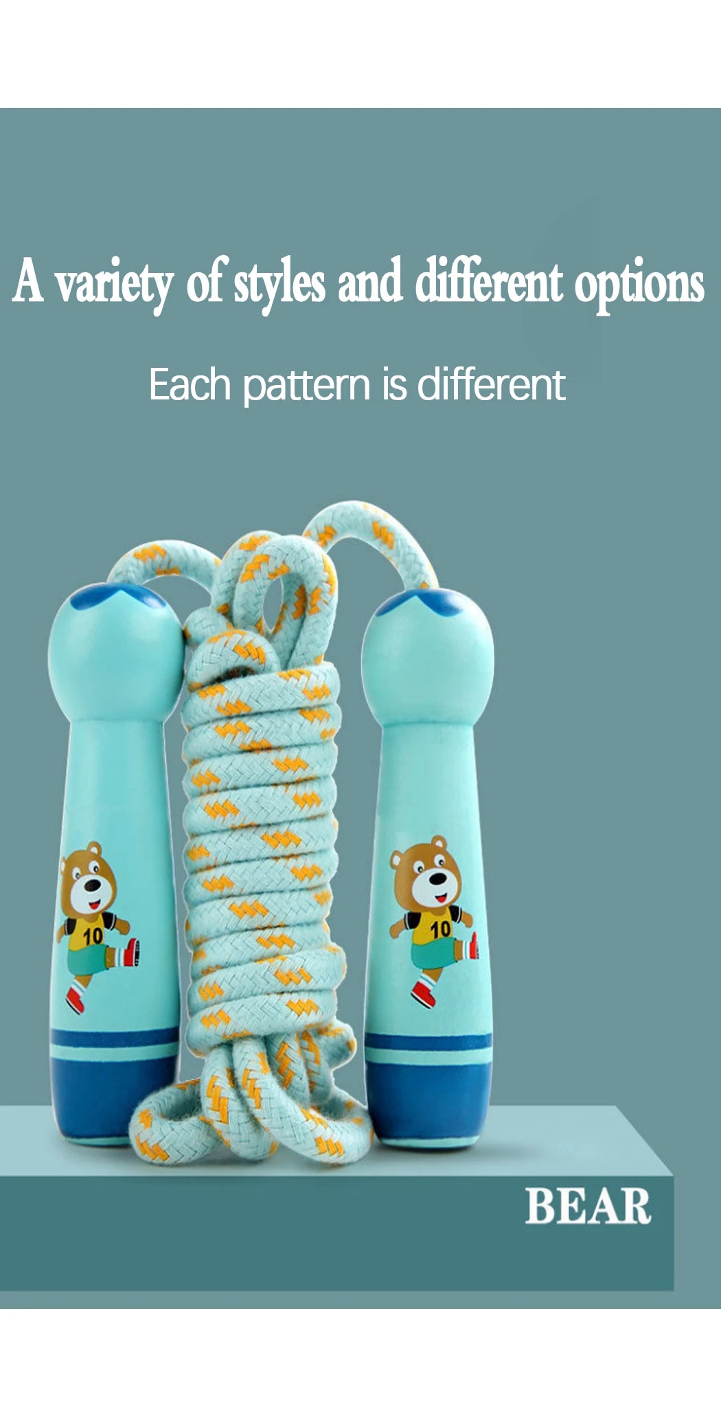 Adjustable Kids Jump Rope – Cotton Rope with Cartoon Wooden Handles