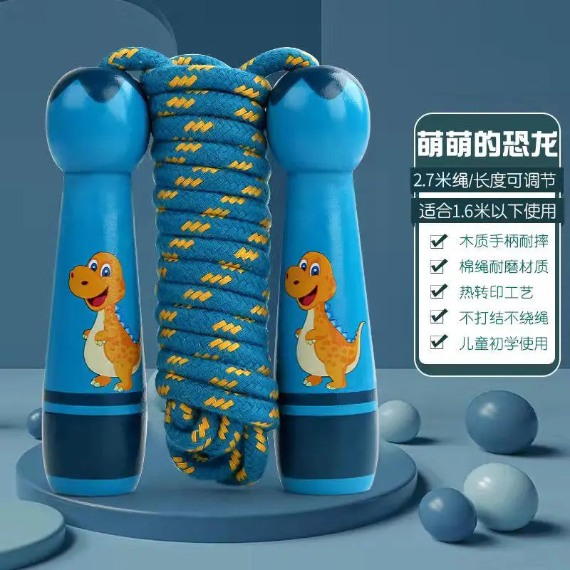 Adjustable Kids Jump Rope – Cotton Rope with Cartoon Wooden Handles