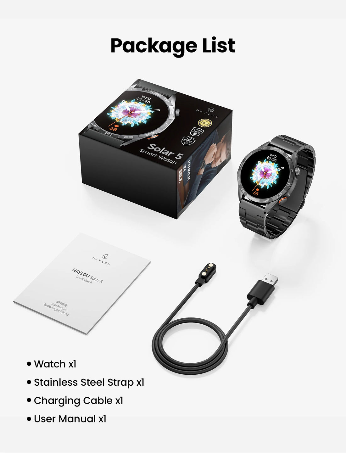 HAYLOU Solar 5 Smartwatch – 1.58" AMOLED, Voice Call, 24H Health & Sports Tracking