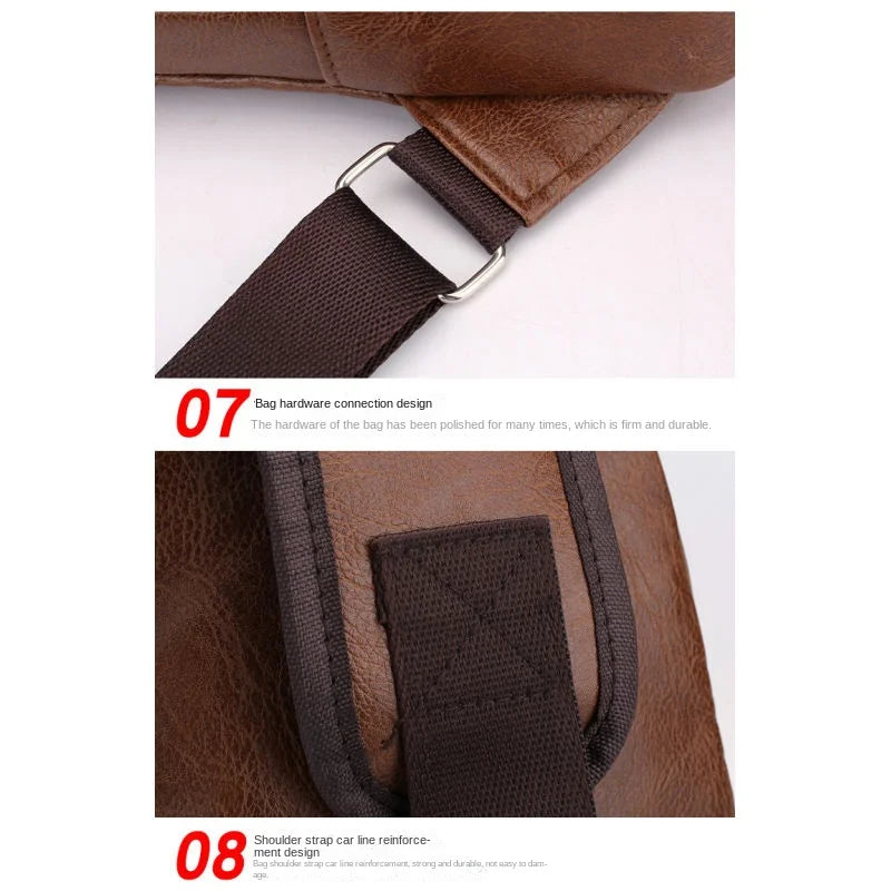 USB Men's Chest Bag – Large Capacity PU Crossbody with Charging Port